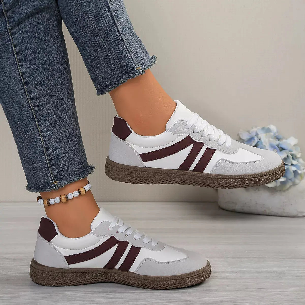 Striped Lace-Up Casual Sneakers Simply Love