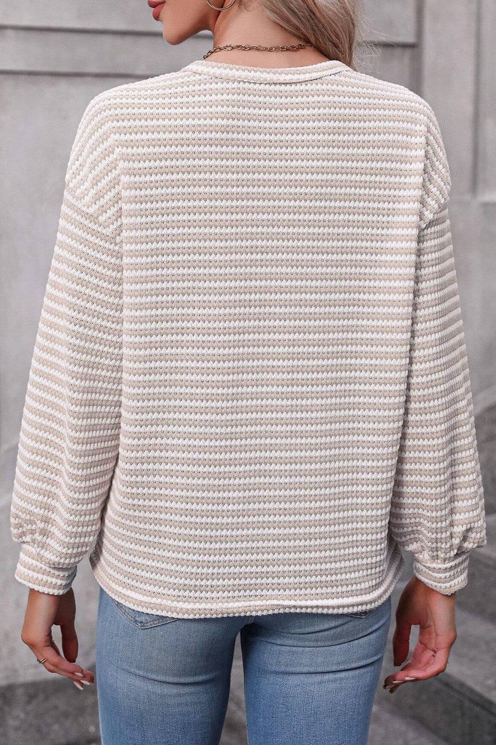 Striped Round Neck Long Sleeve TopFeatures: Basic style
Sheer: Opaque
Stretch: Slightly stretchy
Material composition: 97% polyester, 3% elastane
Care instructions: Machine wash cold. Tumble dry low.Love Salve Striped Round Neck Long Sleeve TopShirts