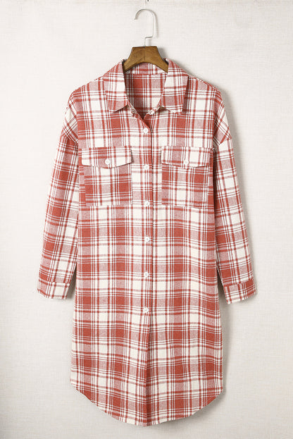 Chic plaid long shacket in fiery red