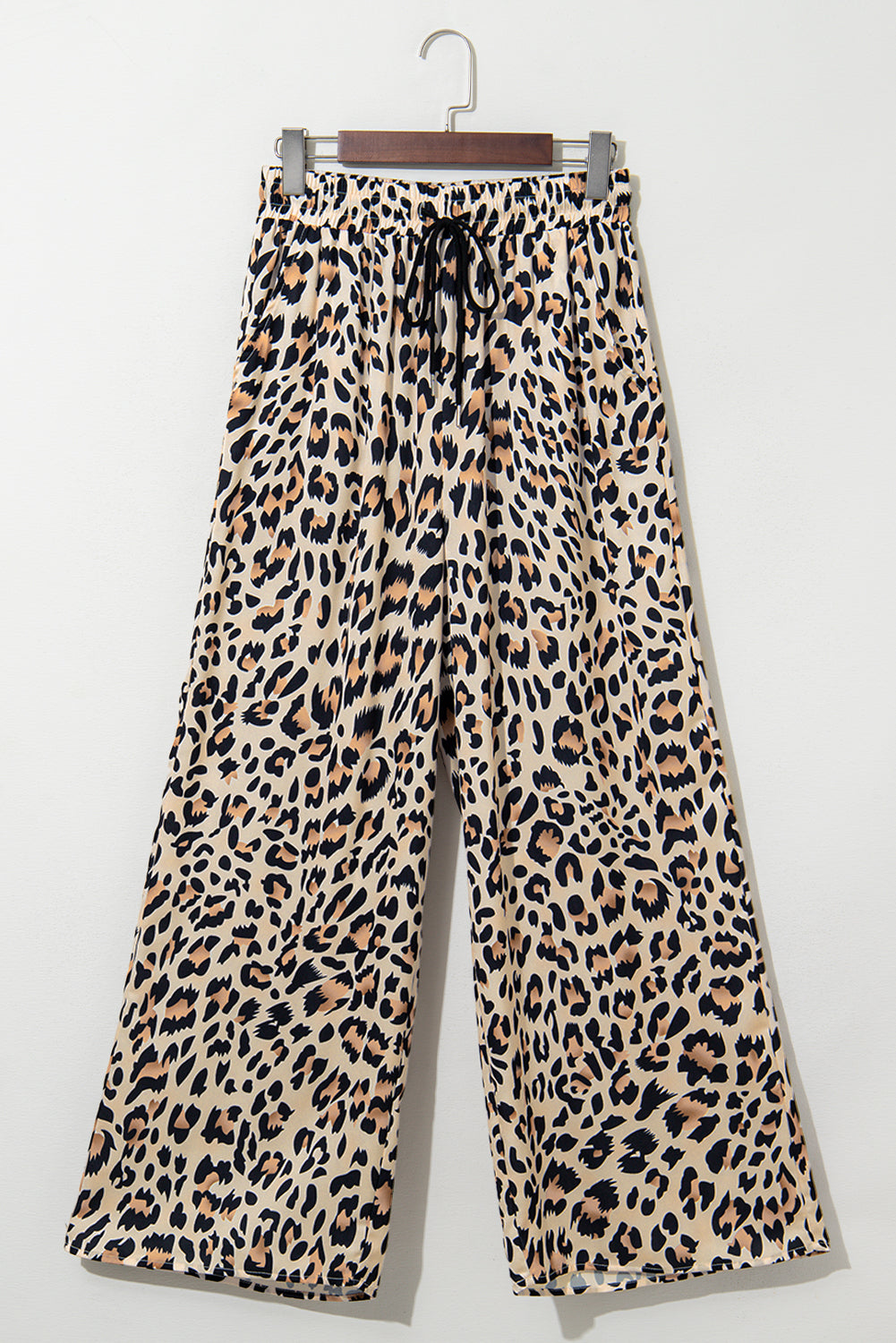 Parchment Leopard Drawstring Flowy Wide Leg Pants for Women