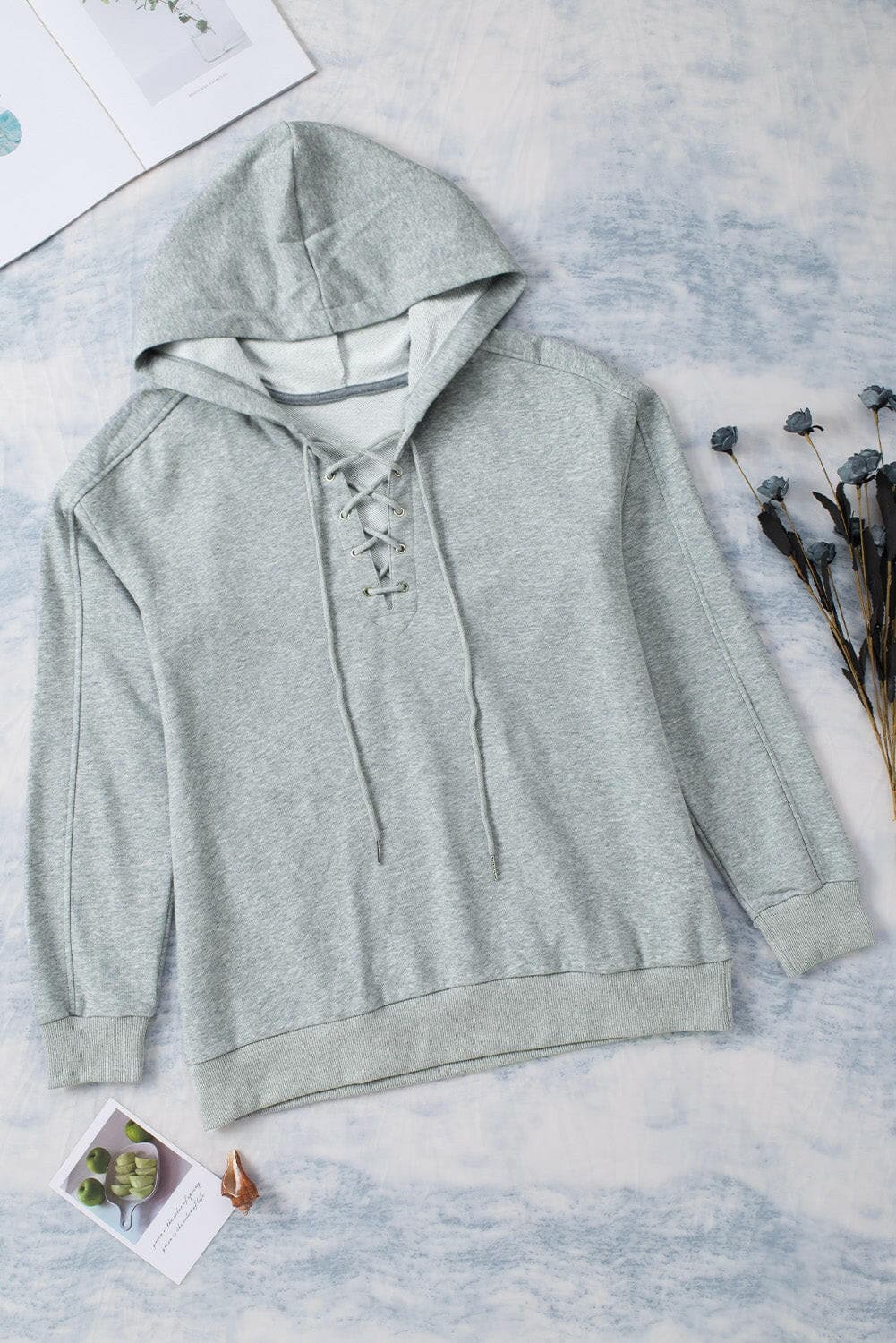 Lace-Up Dropped Shoulder Hoodie.