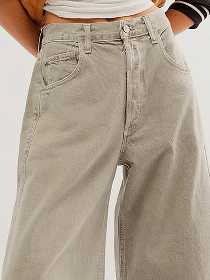 Raw Hem Wide Leg Jeans with Pockets.