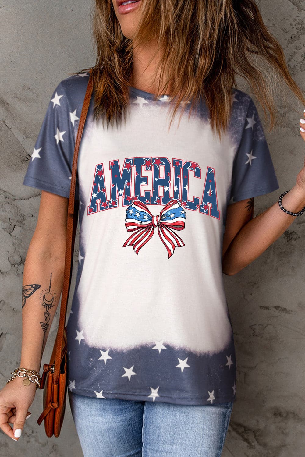 AMERICA Round Neck Short Sleeve T-Shirt.