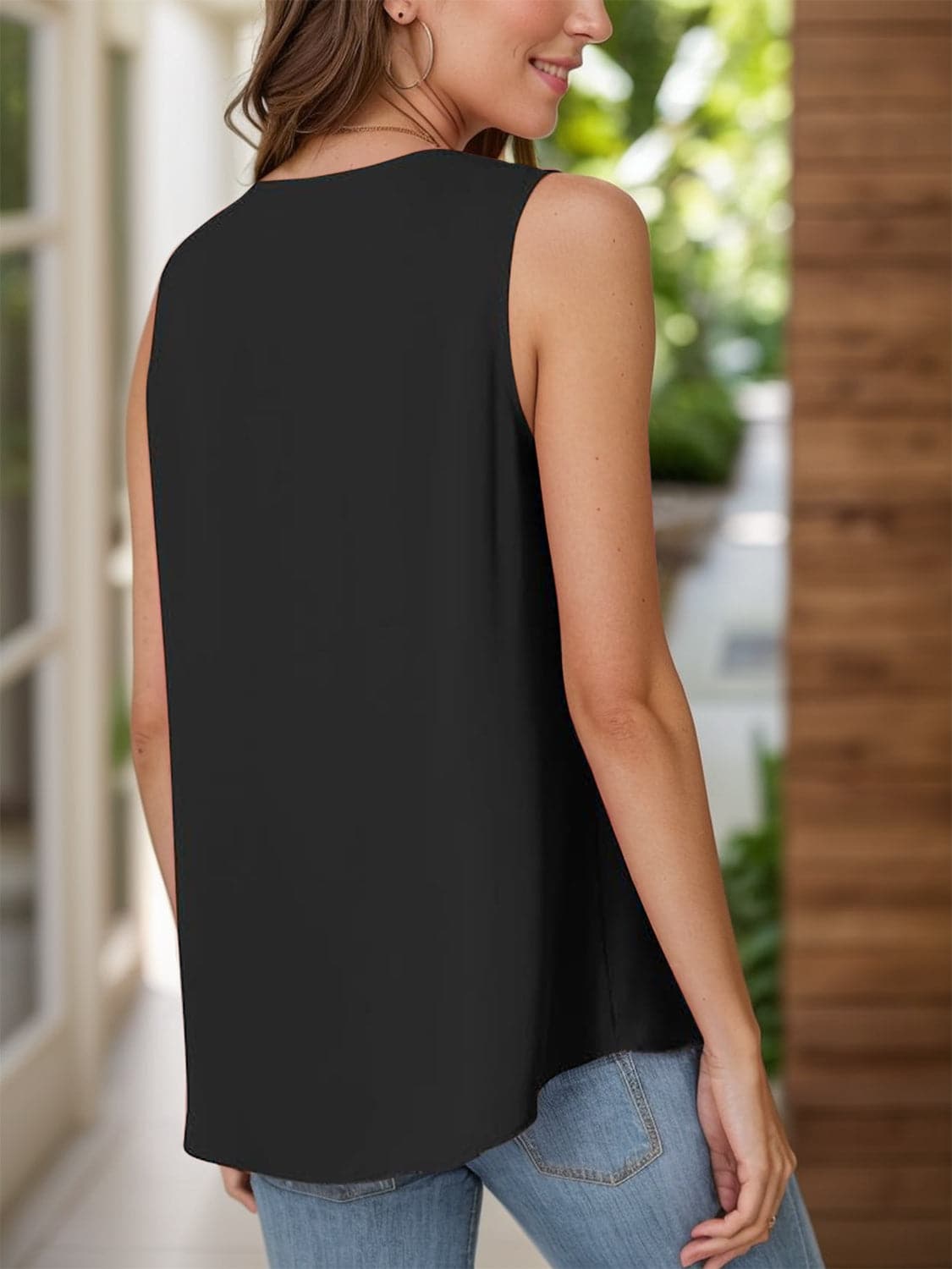 Full Size Ruched V-Neck Tank.