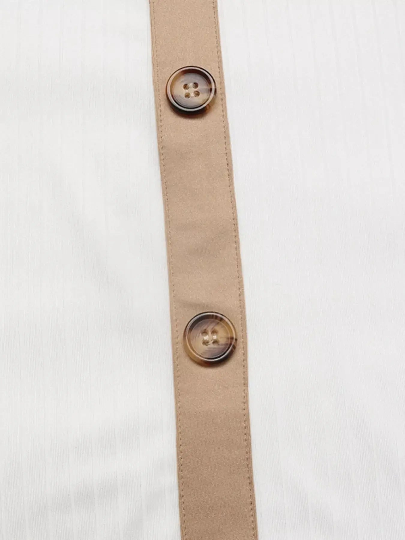 Decor Button Round Neck Short Sleeve Blouse Simply Love