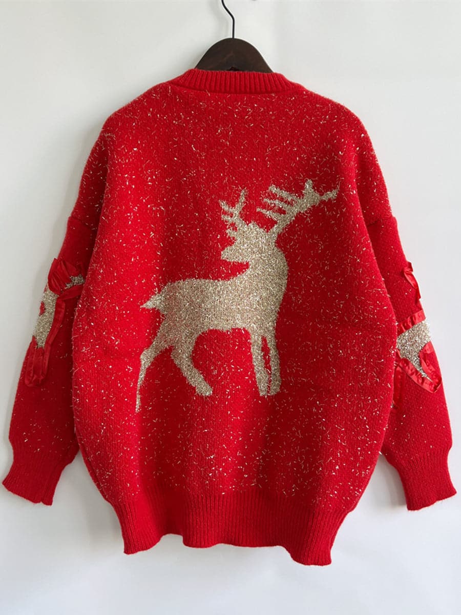 Reindeer Round Neck Long Sleeve Sweater.