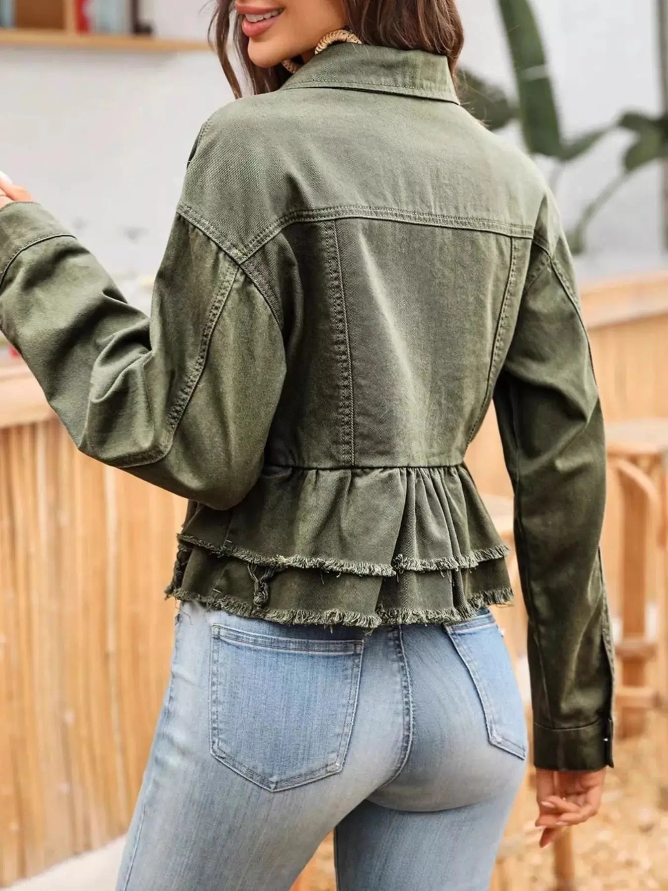 Ruffle Raw Hem Denim Jacket Simply Love