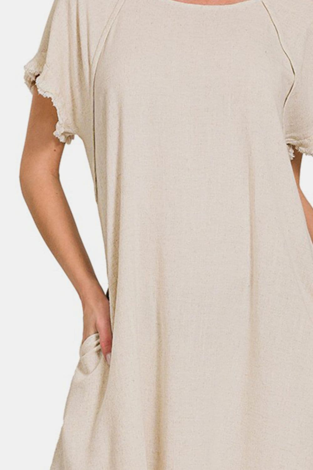 Zenana Fringe Edge High Low Flowy Dress with Pockets.