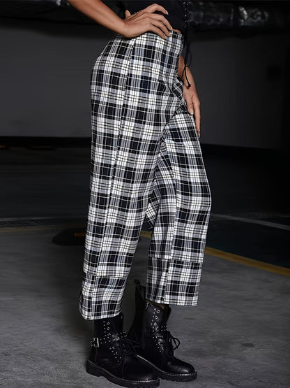 Full Size Plaid High Waist Pants.