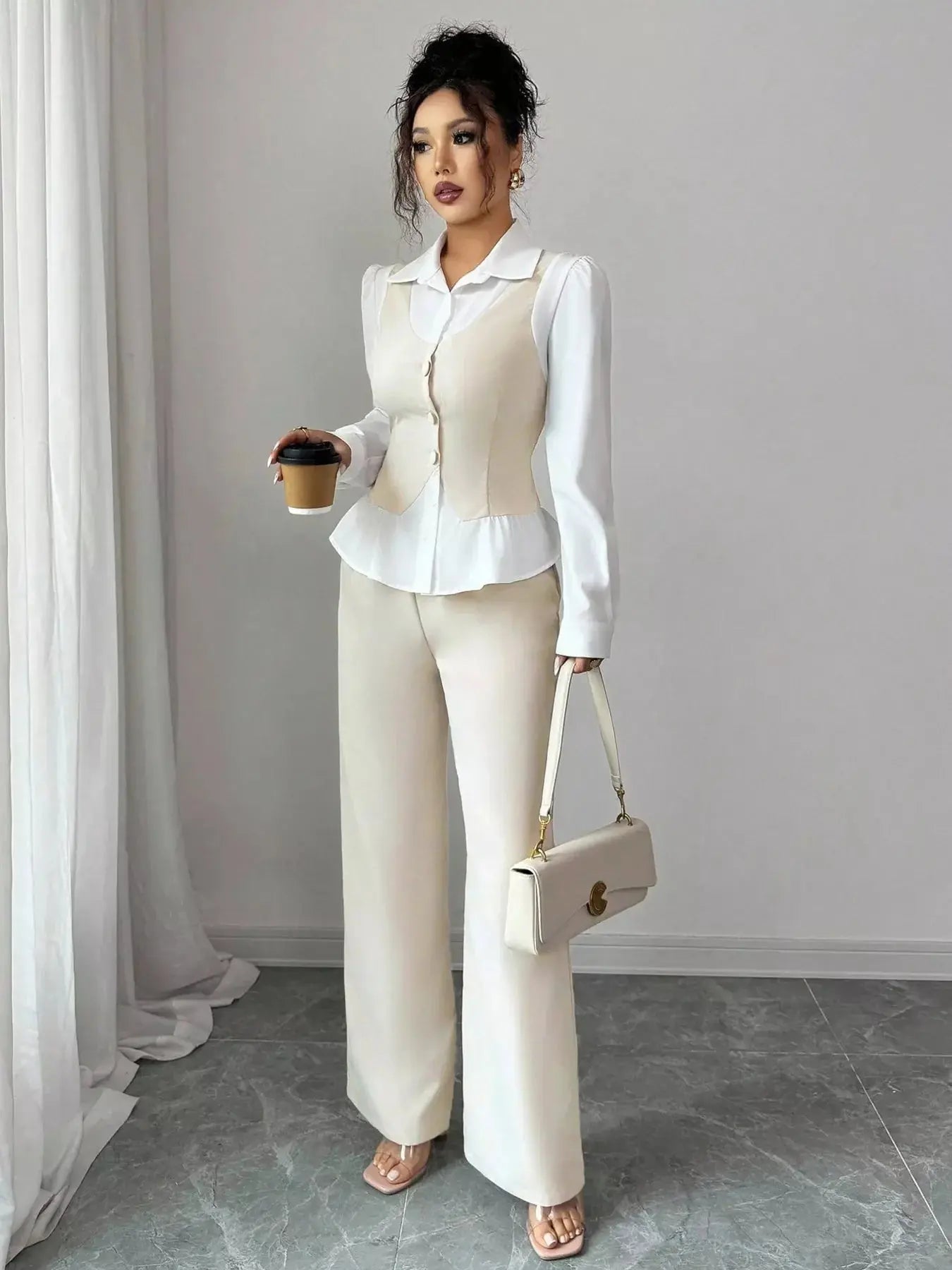 Imported Two Tone Shirt and Pants Set Two Piece Polyester Suit For Women Simply Love