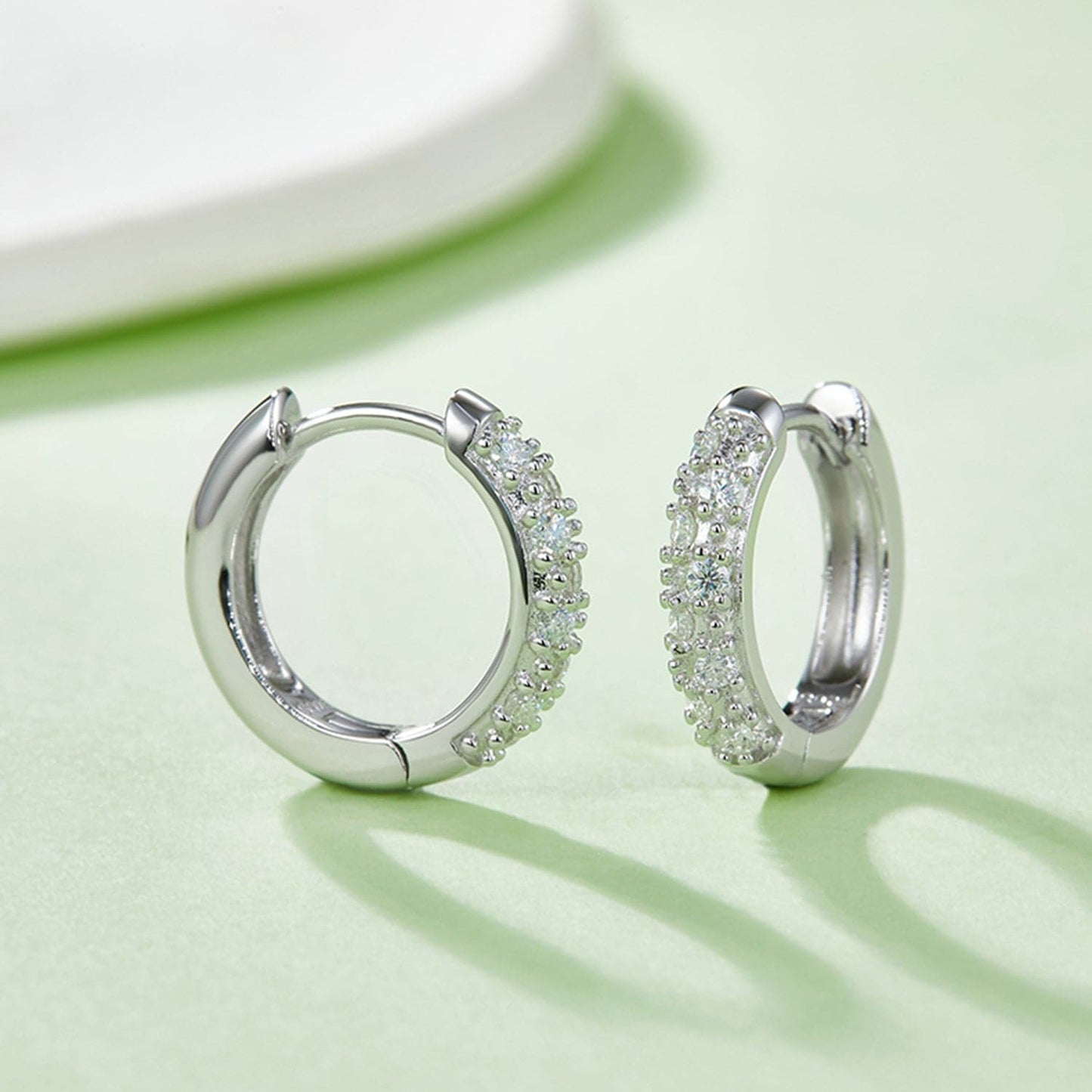 Moissanite 925 Sterling Silver Huggie Earrings.