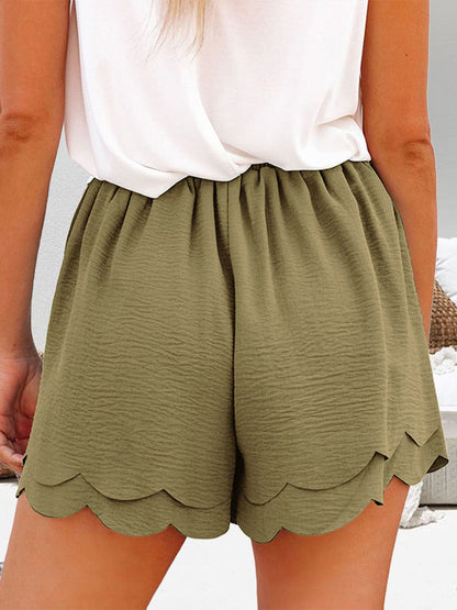 Tied Layered Scalloped Hem Shorts.