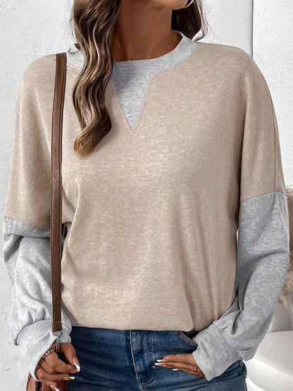 Chic contrast long sleeve tee with round neck