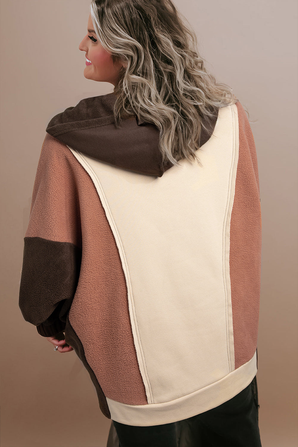 Brown colorblock plus size hoodie