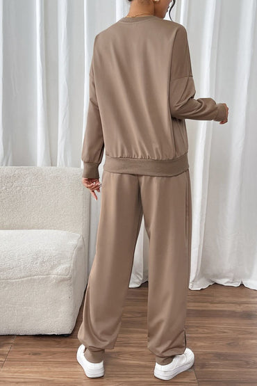 Chic Perfee Drawstring Long Sleeve Top and Pants Ensemble