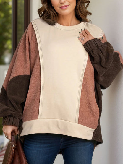 Chic Plus Size Color Block Hoodie with Long Sleeves