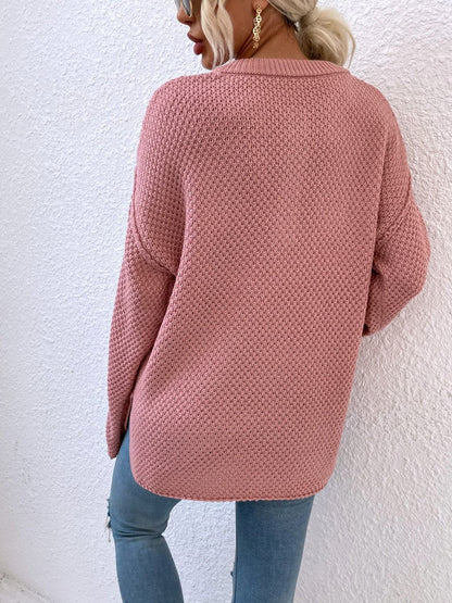 Quarter-Button Slit Sweater.