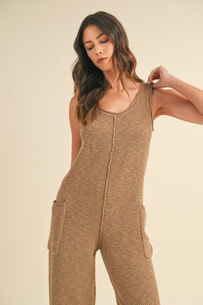 Chic sleeveless knit crop jumpsuit with pockets