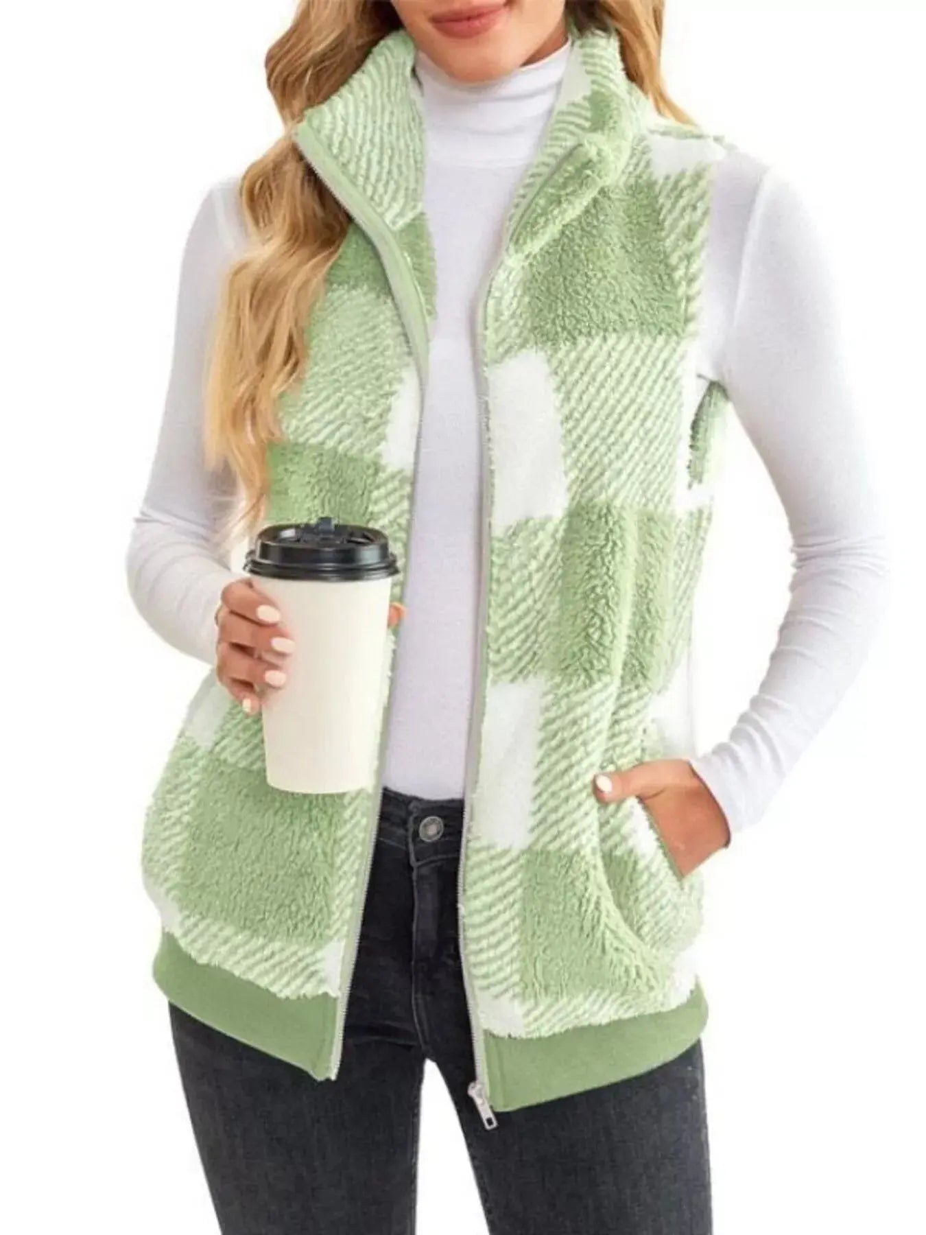 Full Size Color Block Zip Up Vest Coat Plus Size Simply Love