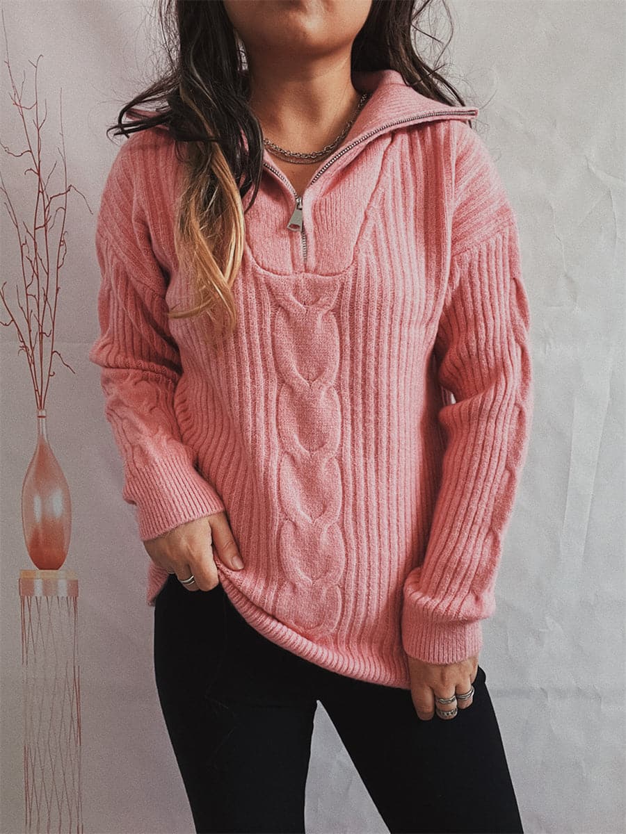 Ribbed Half Zip Long Sleeve Sweater.