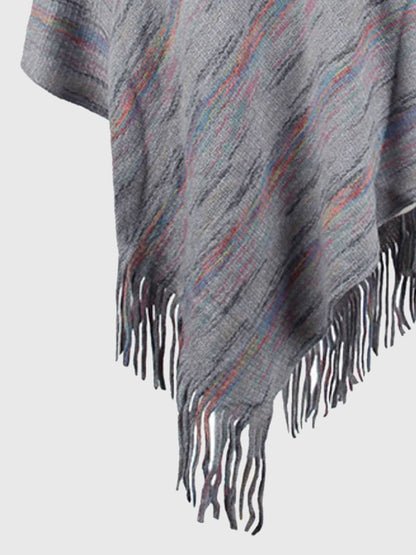 Fringe Hem Hooded Poncho.