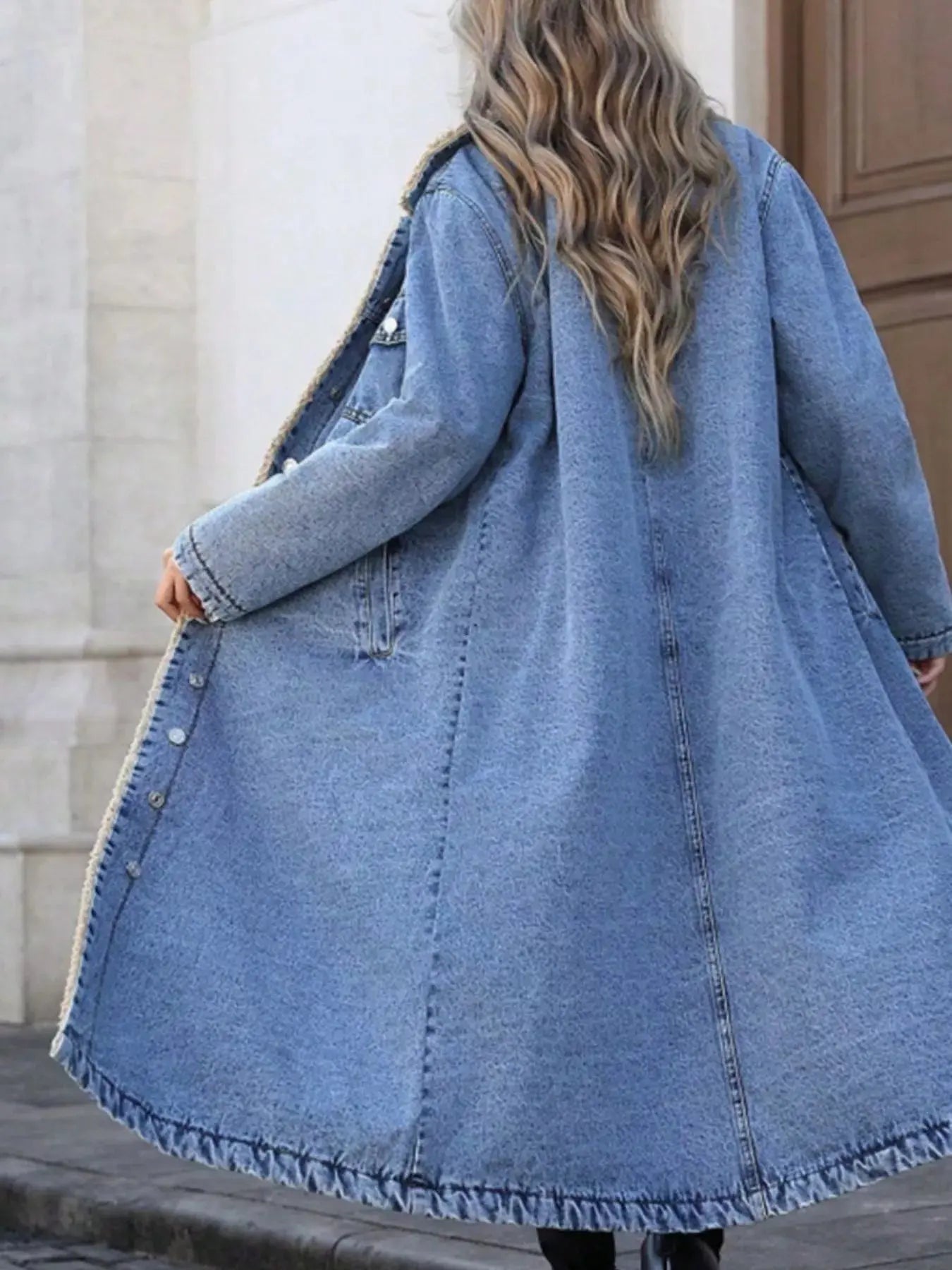 Sherpa Lined Longline Denim Jacket Simply Love