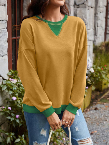 Contrast Round Neck Long Sleeve Sweatshirt.