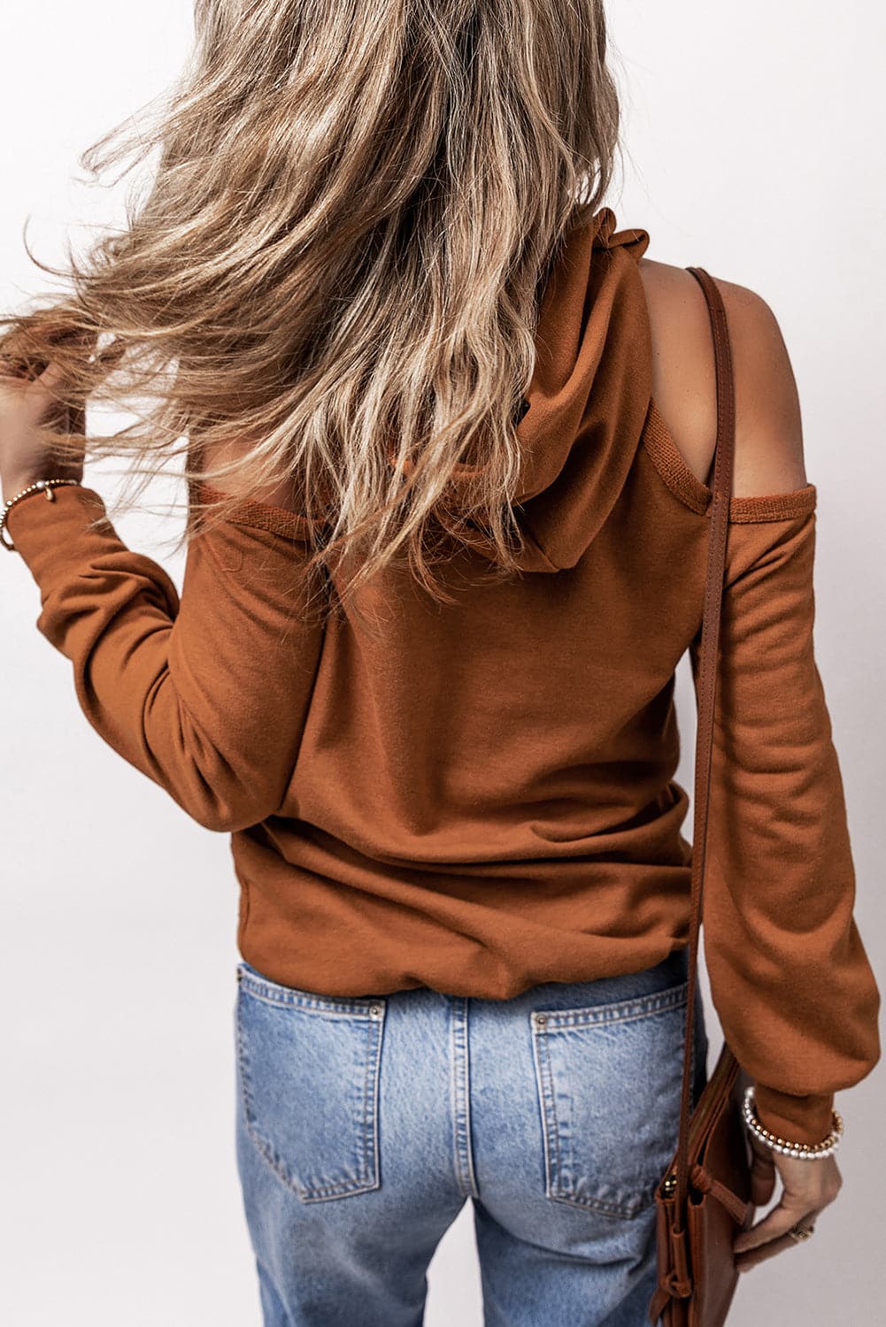 Cold Shoulder Long Sleeve Hoodie.