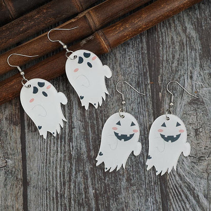 Whimsical ghost dangle earrings in alloy and acrylic