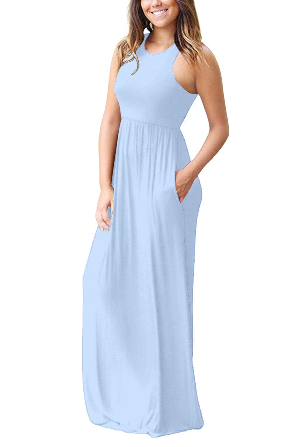 Full Size Grecian Neck Dress with Pockets.