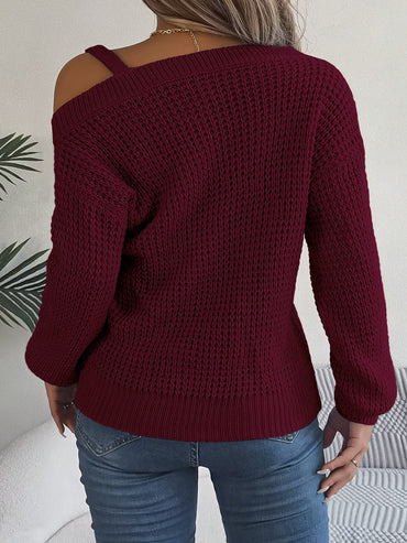 Asymmetrical Neck Long Sleeve Sweater.