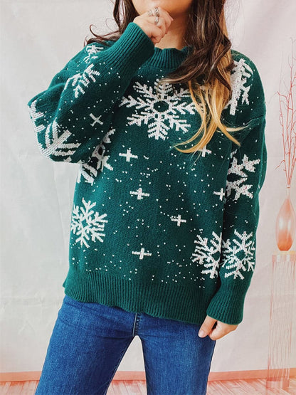 Snowflake Pattern Dropped Shoulder Sweater.