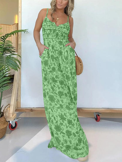 Full Size Printed Spaghetti Strap Wide Leg Jumpsuit.