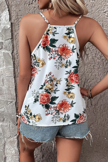 Charming white lace v-neck floral tank top