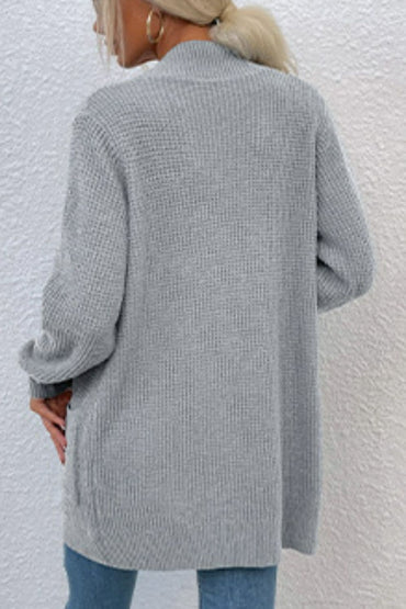 Open Front Rib-Knit Cardigan with Pockets.