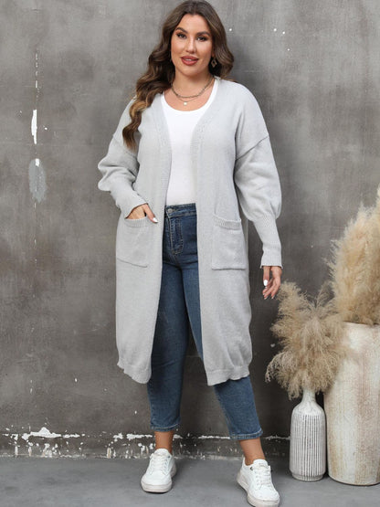 Plus Size Long Sleeve Pocketed Cardigan.