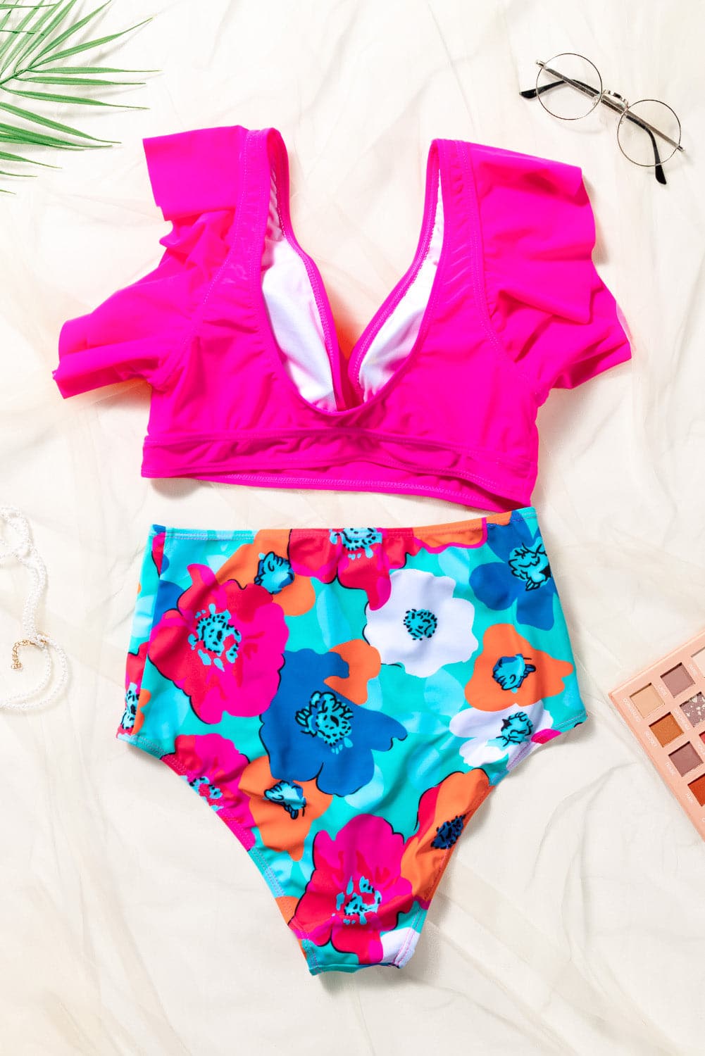 Cropped Swim Top and Floral Bottoms Set.