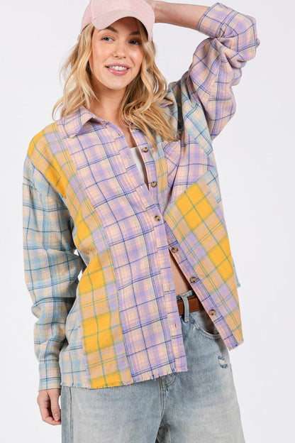 Trendy raw hem plaid flannel shirt by SAGE + FIG