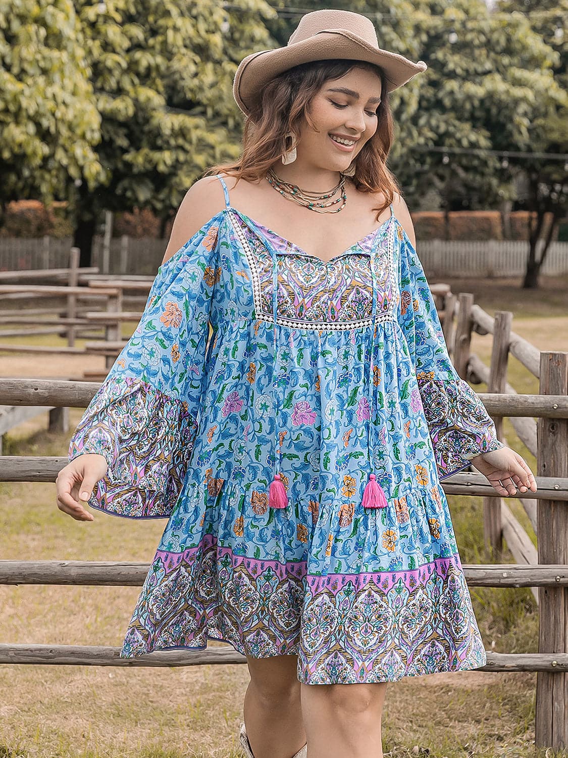 Plus Size Printed Long Sleeve Mini Dress.