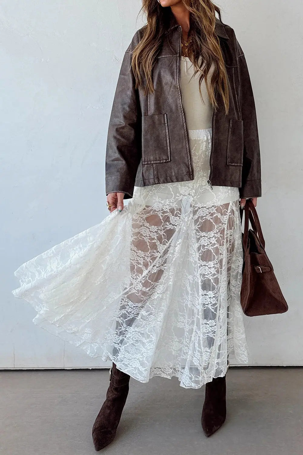 White Sheer Floral Lace Flowy Maxi Skirt For Women Dear-Lover Dropshipping