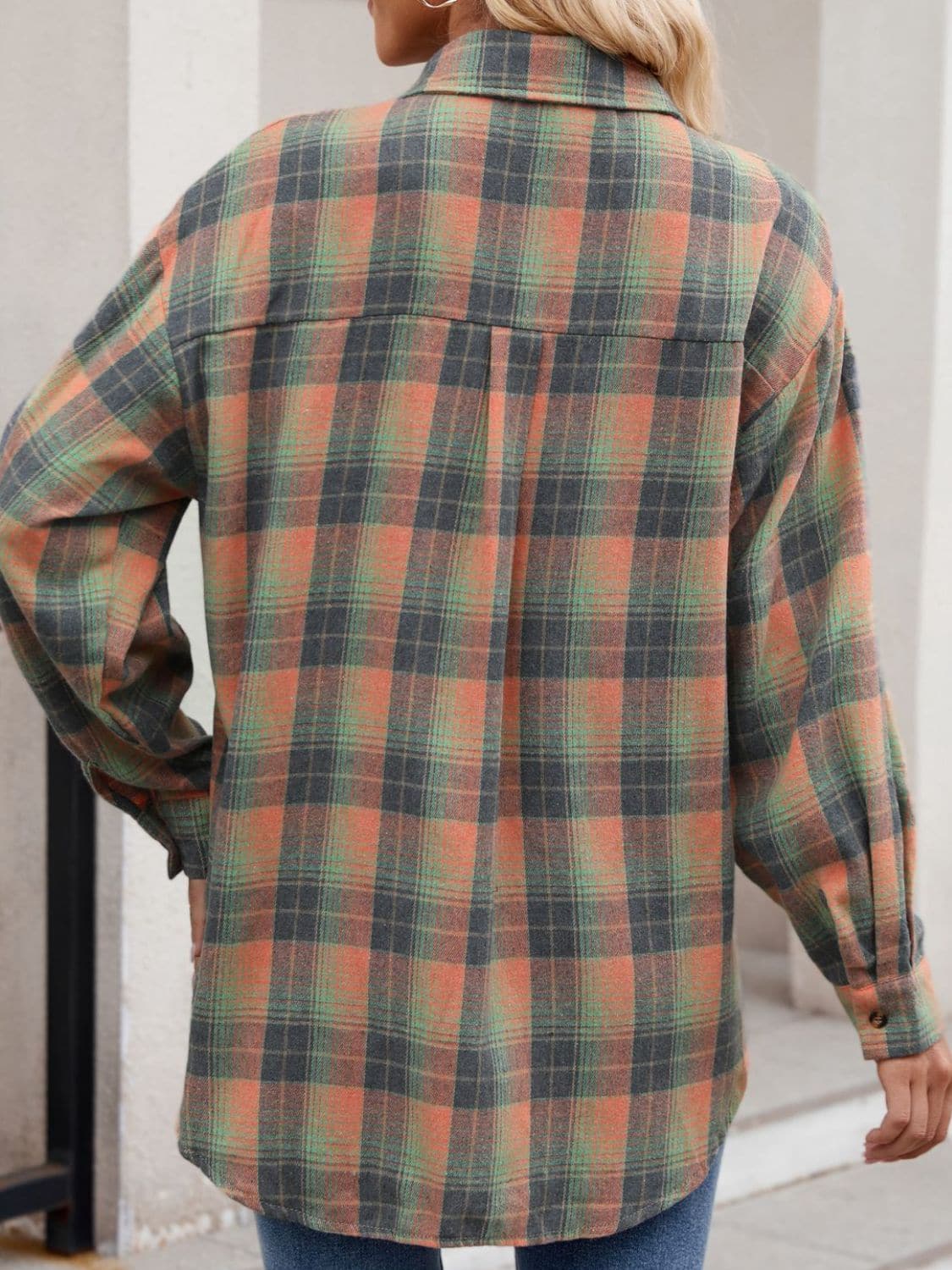 Plaid Collared Neck Long Sleeve Shirt.