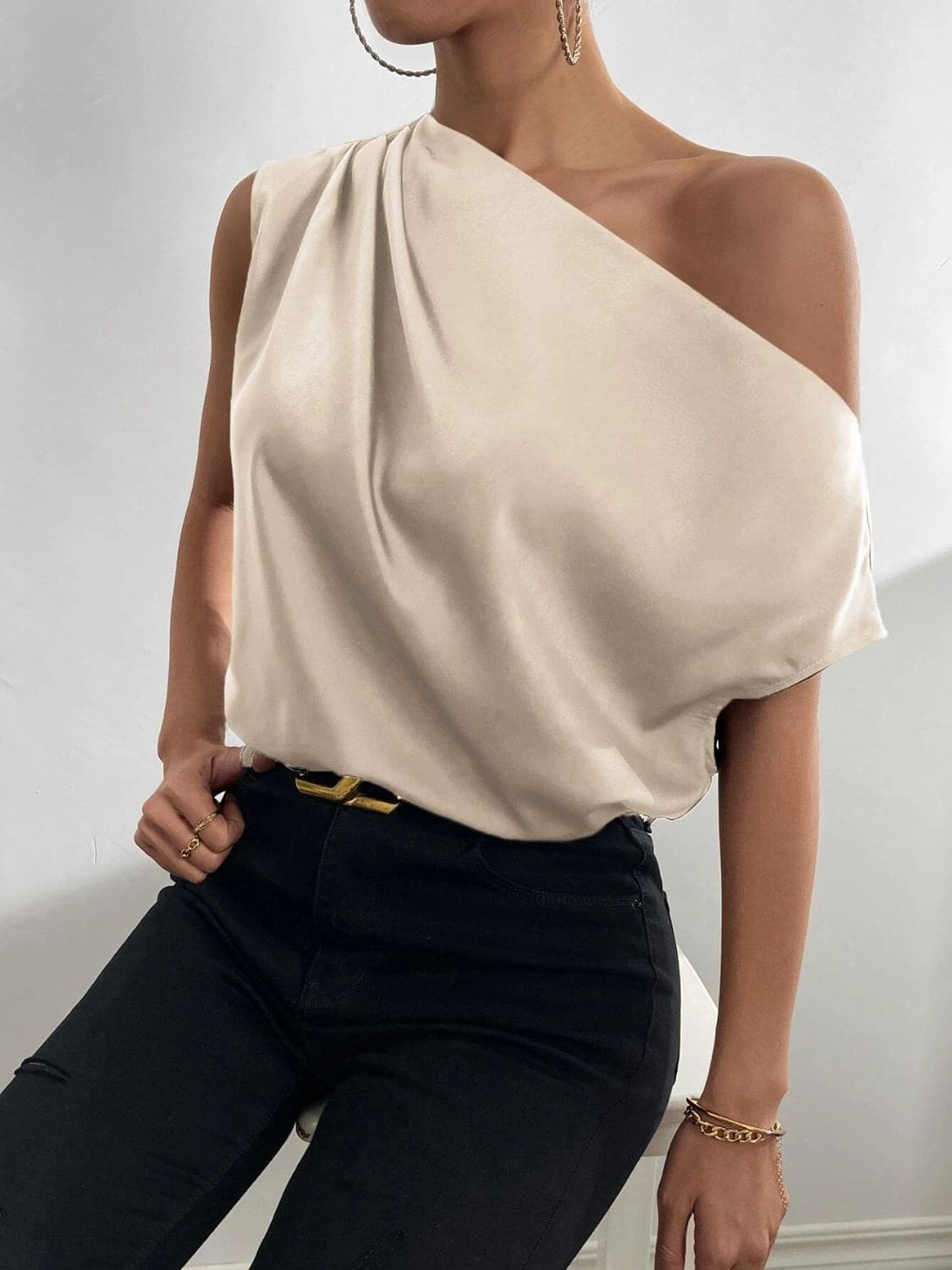 Ruched Single Shoulder Blouse.