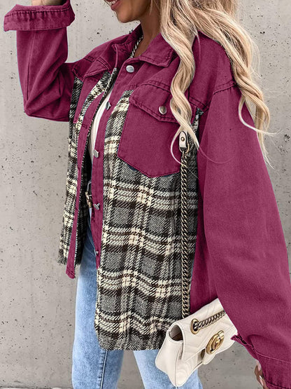 Plaid Button Up Dropped Shoulder Jacket.