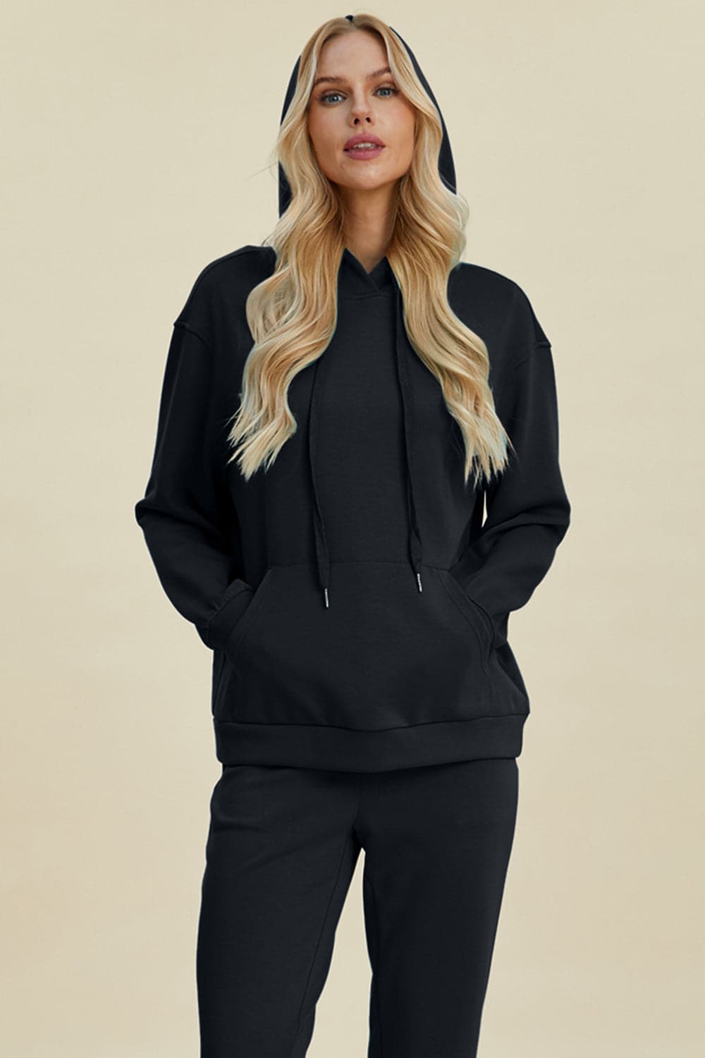 Basic Bae Full Size Air Scuba Drawstring Long Sleeve Hoodie with Kangaroo Pocket.