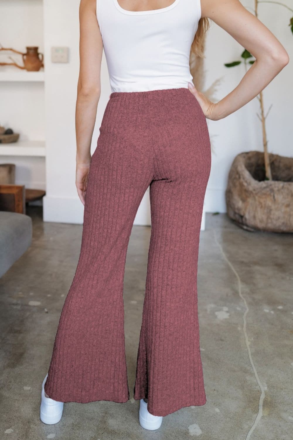 Ribbed High Waist Flare Pants.