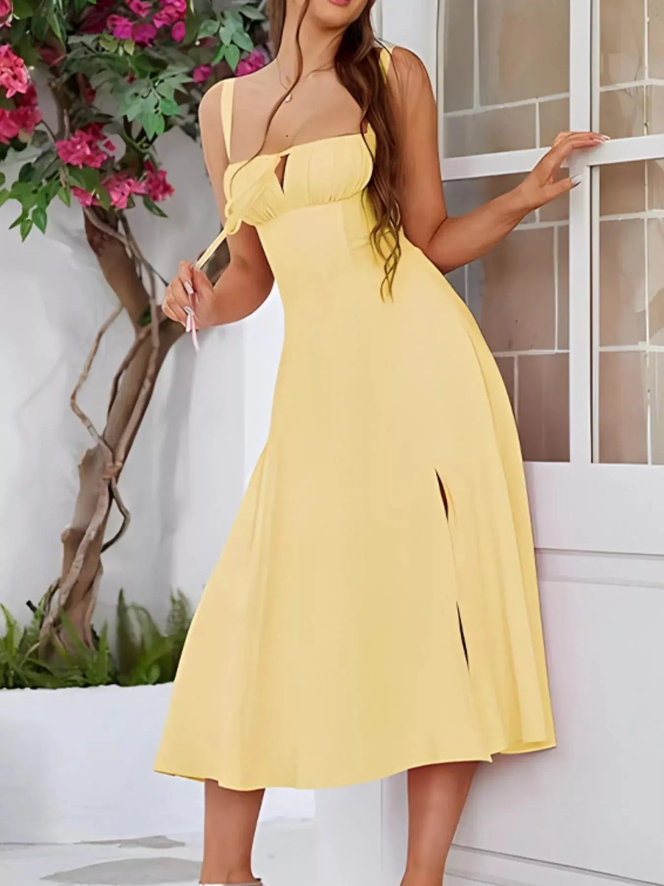 Tie-Front A-Line Midi Dress Simply Love