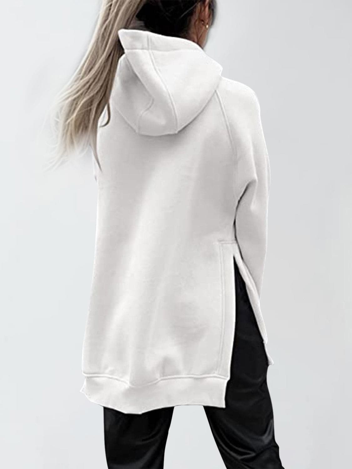 Slit Pocketed Raglan Sleeve Hoodie.