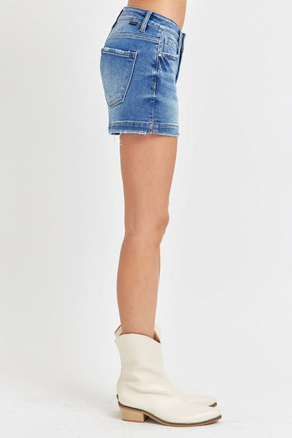 RISEN Low Rise Slit Denim Shorts.