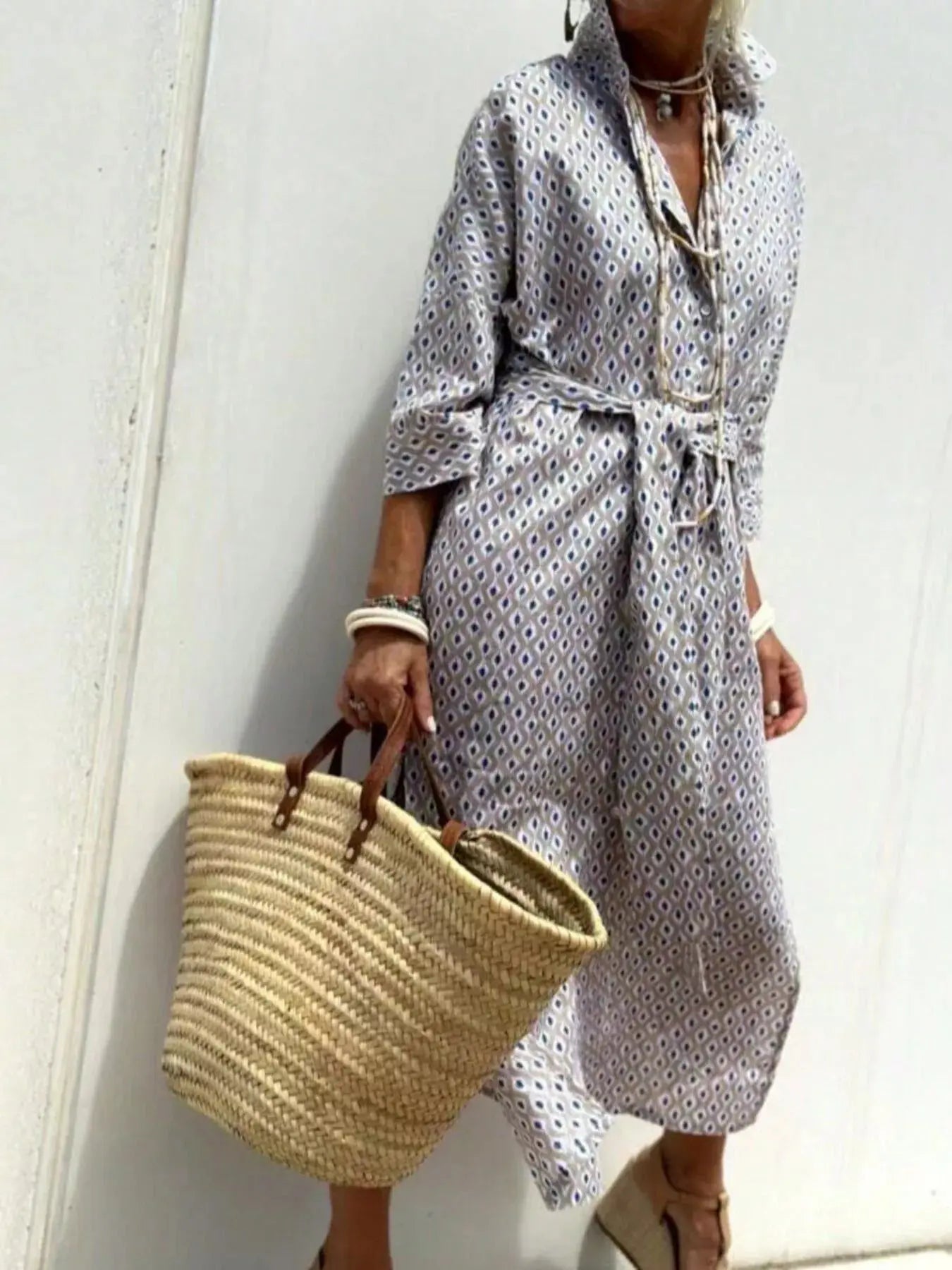 Full Size Printed Button-Down Midi Dress Plus Size Simply Love