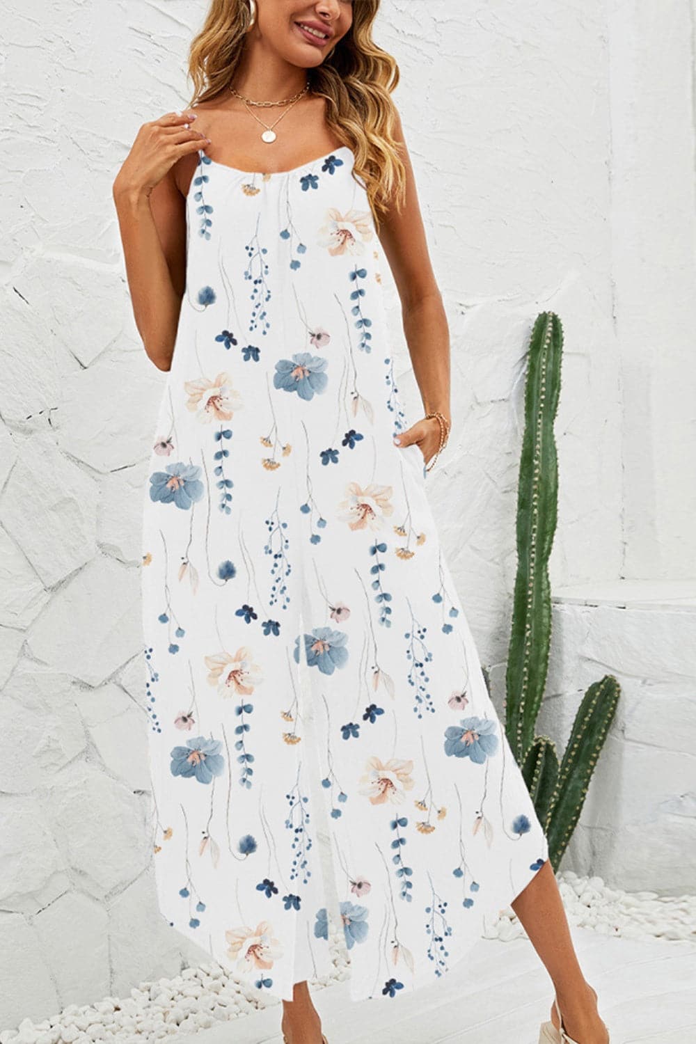 Printed Scoop Neck Wide Leg Jumpsuit.